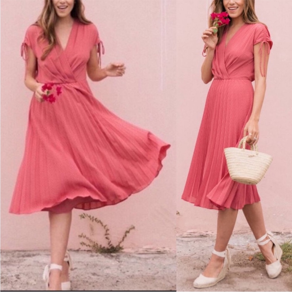 Gal Meets Glam Angelica Dried Rose Pleated Midi Dress, 8